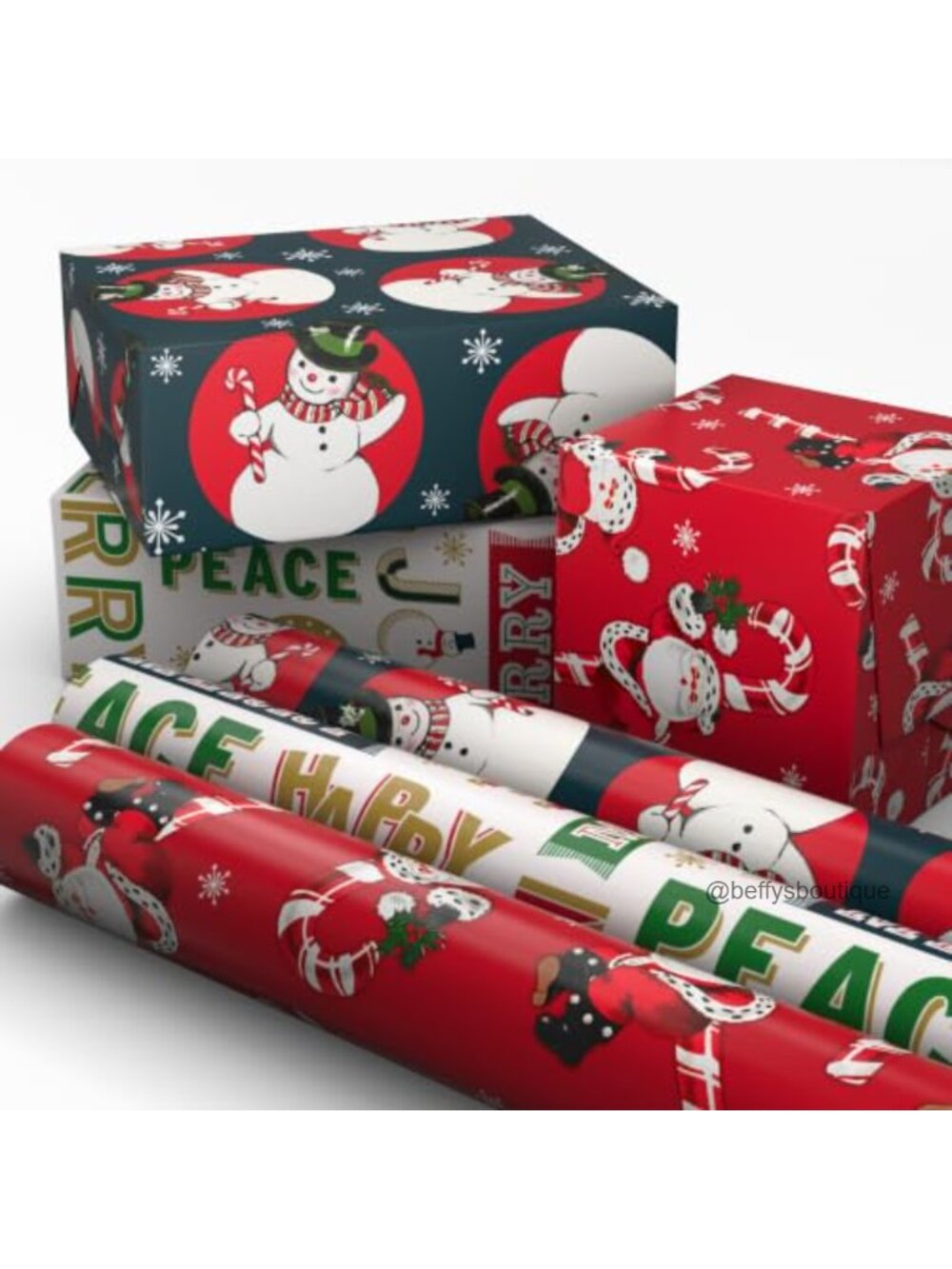 Christmas Holiday Wrapping Paper Mini Rolls 3-Pack Snowman Santa